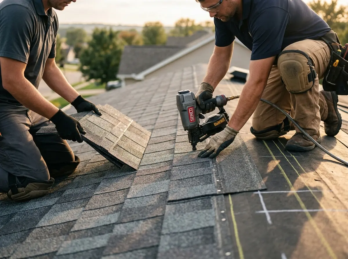 Professional roofer working on a residential roof in Mountain Park